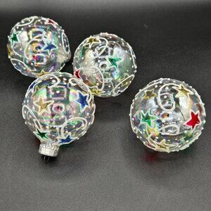Vintage Unique treasures Iridescent Ornaments with colorful stars